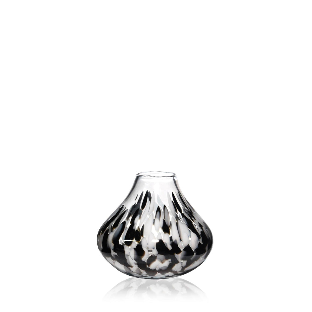 Espezo Glassware - Luxury short round Shallow Neck Vase with a White/Black Decoration - - Espezo