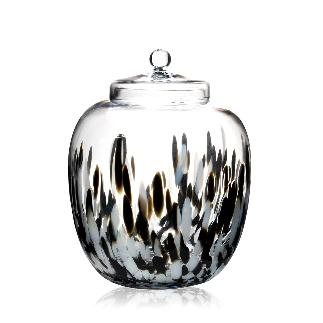 Espezo Glassware - Luxury Large Glass Bowl & Lid with a White/Black Decoration - - Colorlites