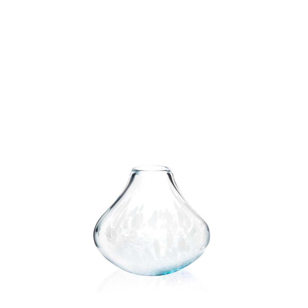 Espezo Glassware - Luxury short round Shallow Neck Vase with a White Decoration - - Espezo