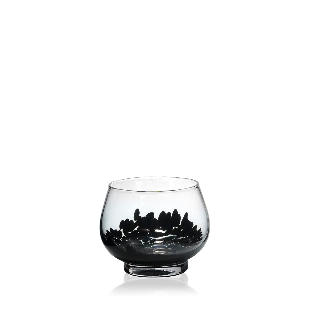 Espezo Glassware - Luxury Small Chunky Glass Bowl & Lid with a Black Decoration - - Espezo