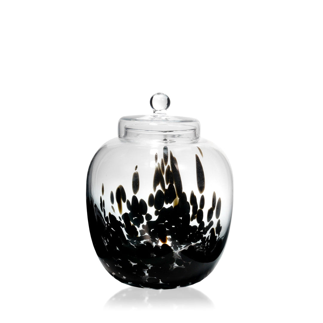 Espezo Glassware - Luxury Small Glass Bowl & Lid with a Black Decoration - - Espezo