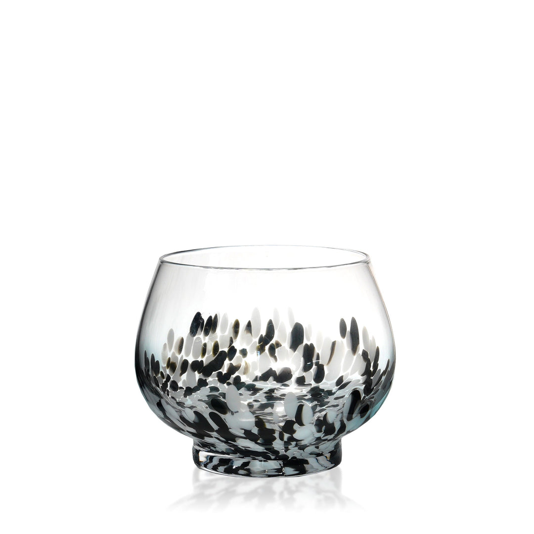 Espezo Glassware - Luxury Large Chunky Glass Bowl & Lid with a White/Black Art Decoration - - Colorlites