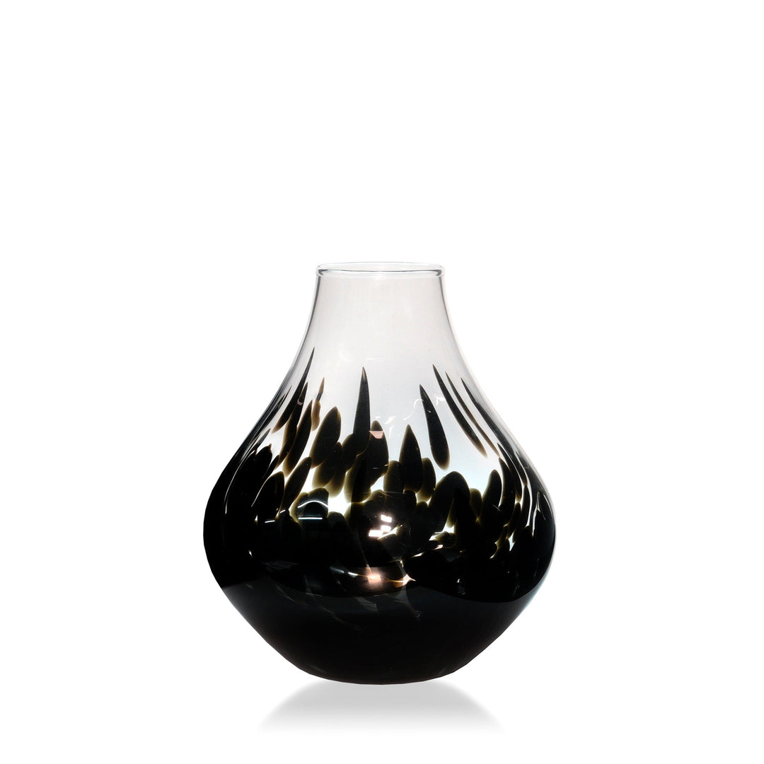 Espezo Glassware - Luxury Large round Shallow Neck Vase with a Black Decoration - - Colorlites