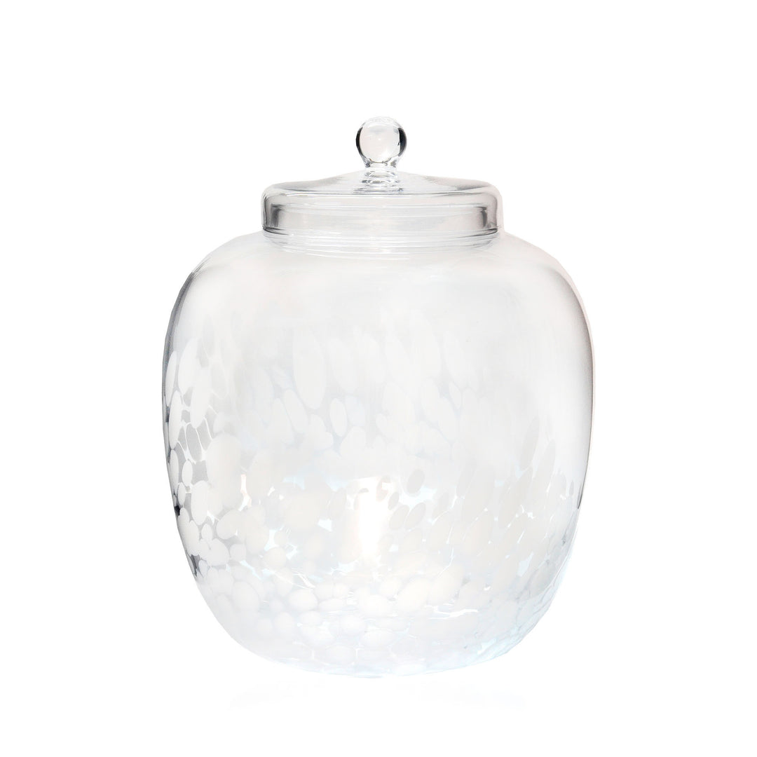 Espezo Glassware - Luxury Large Glass Bowl & Lid with a White Decoration - - Colorlites