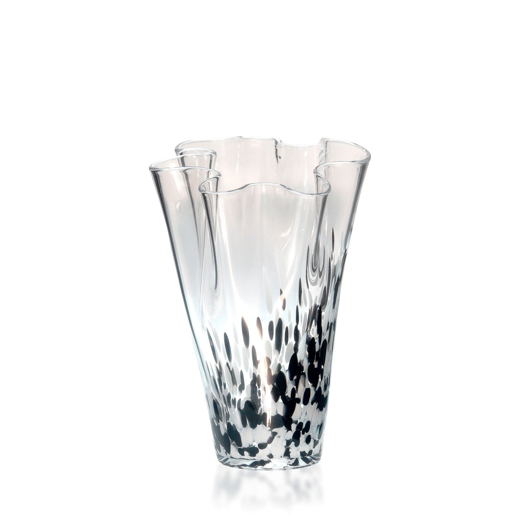 Espezo Glassware - Luxury Medium Flower Neck Vase with a White/Black Decoration - - Colorlites