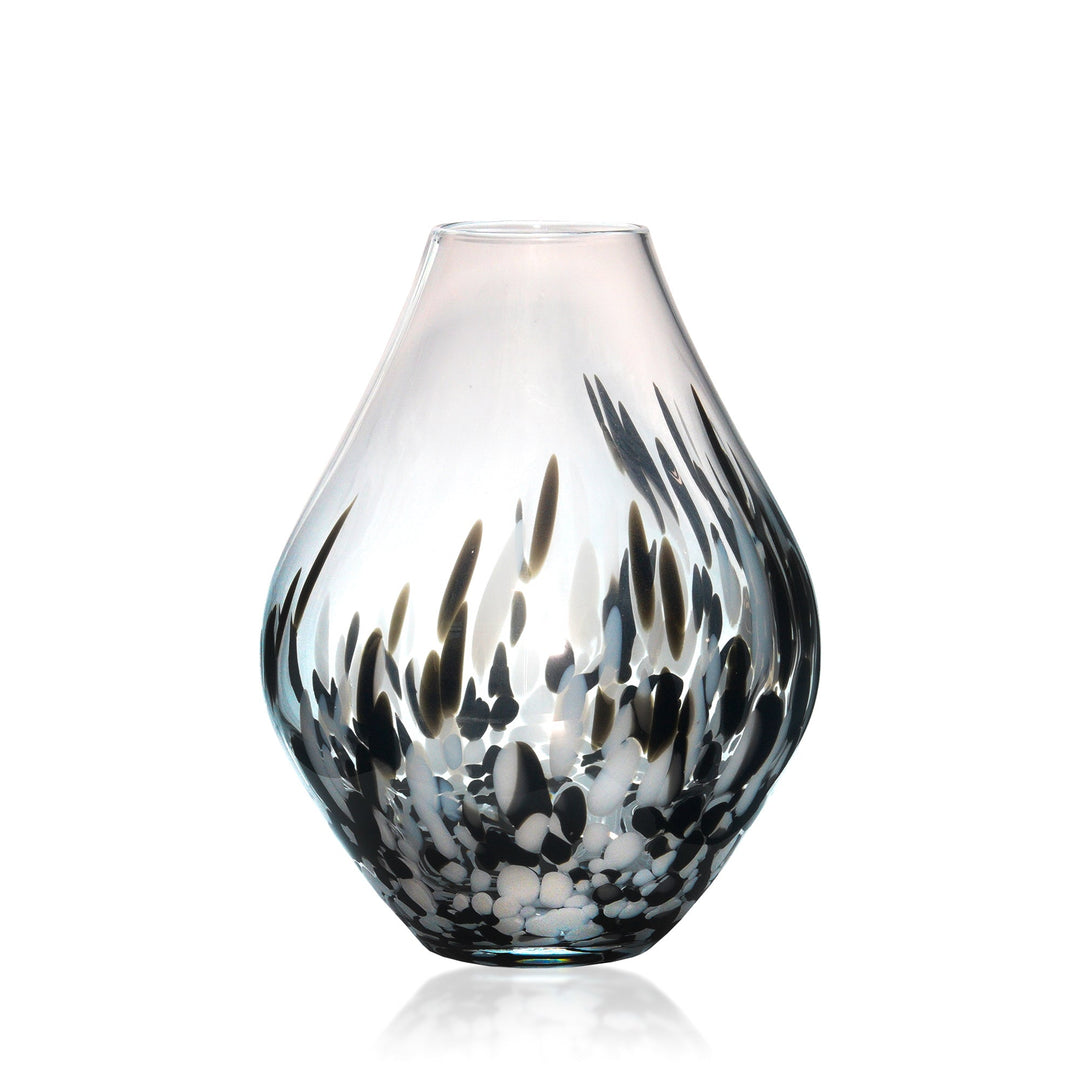 Espezo Glassware - Luxury slim Shallow Neck Vase with a White/Black Decoration - - Espezo