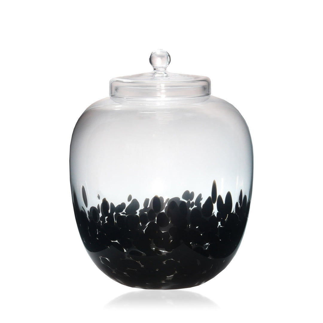 Espezo Glassware - Luxury Large Glass Bowl & Lid with a Black Decoration - - Colorlites