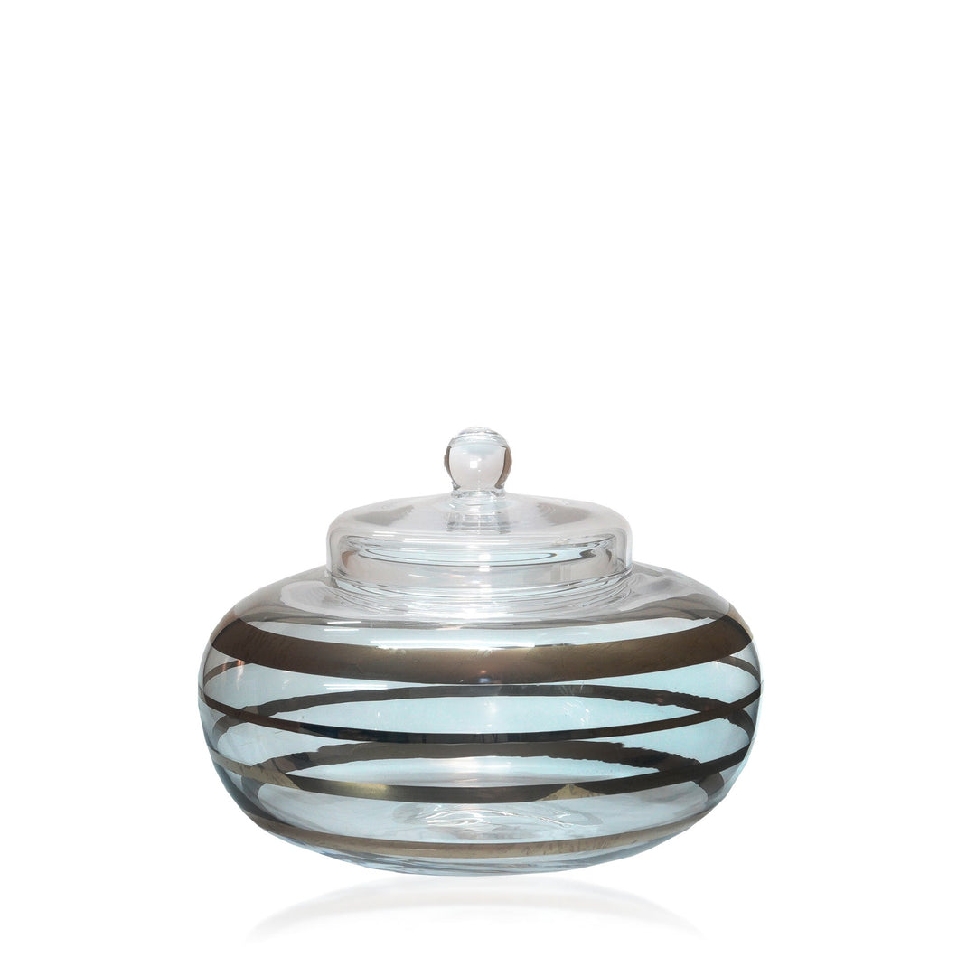 Espezo Glassware - Luxury Large Short Glass Bowl & Lid with a Platinum Decoration - - Colorlites