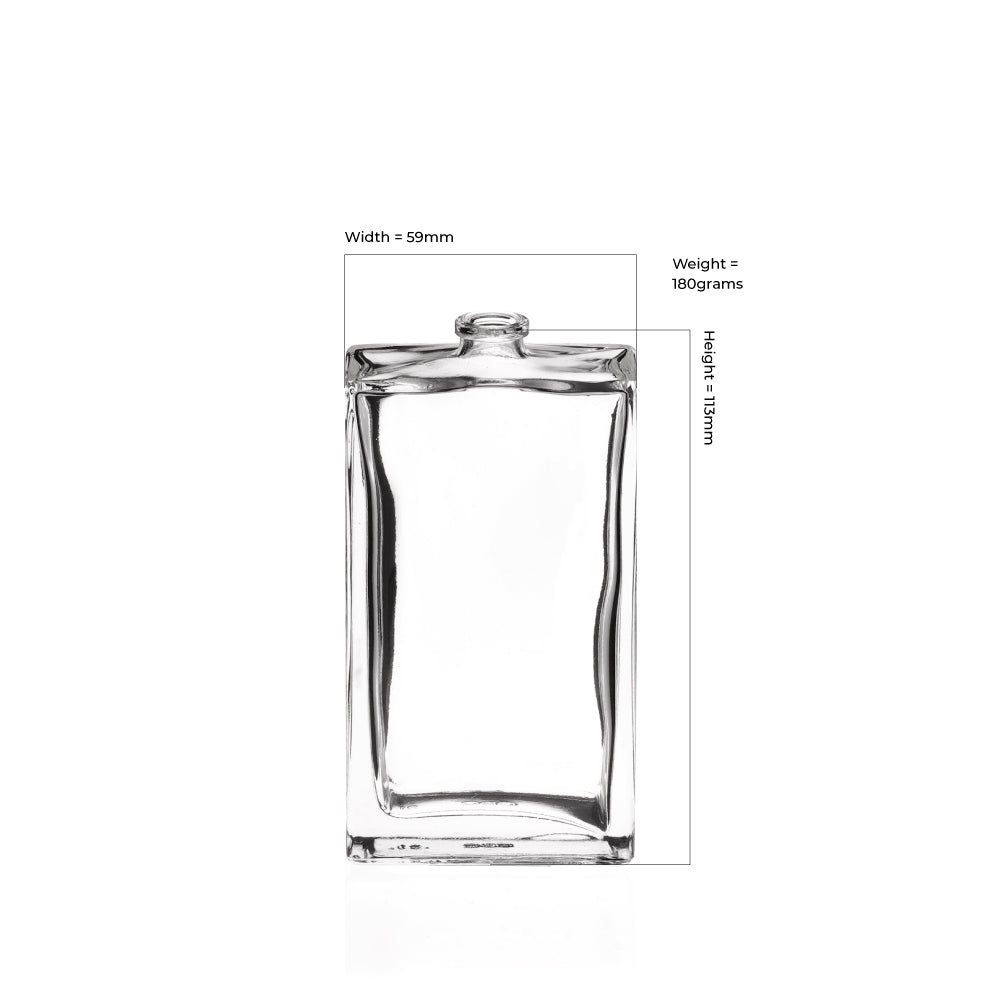 Botella Everest rectangular de vidrio transparente de 100 ml