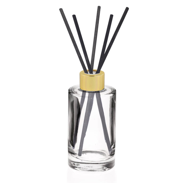 100ml Clear Glass Bottle, Gold Cap and Black Synthetic Reeds - - Coloured Bottles