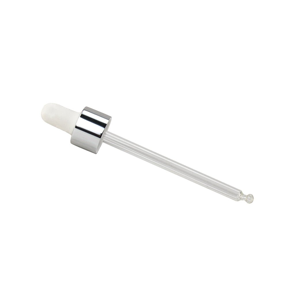 GL18 100ml Short, 102mm Silver & White Pipette - Caps - Pipettes - Coloured Bottles