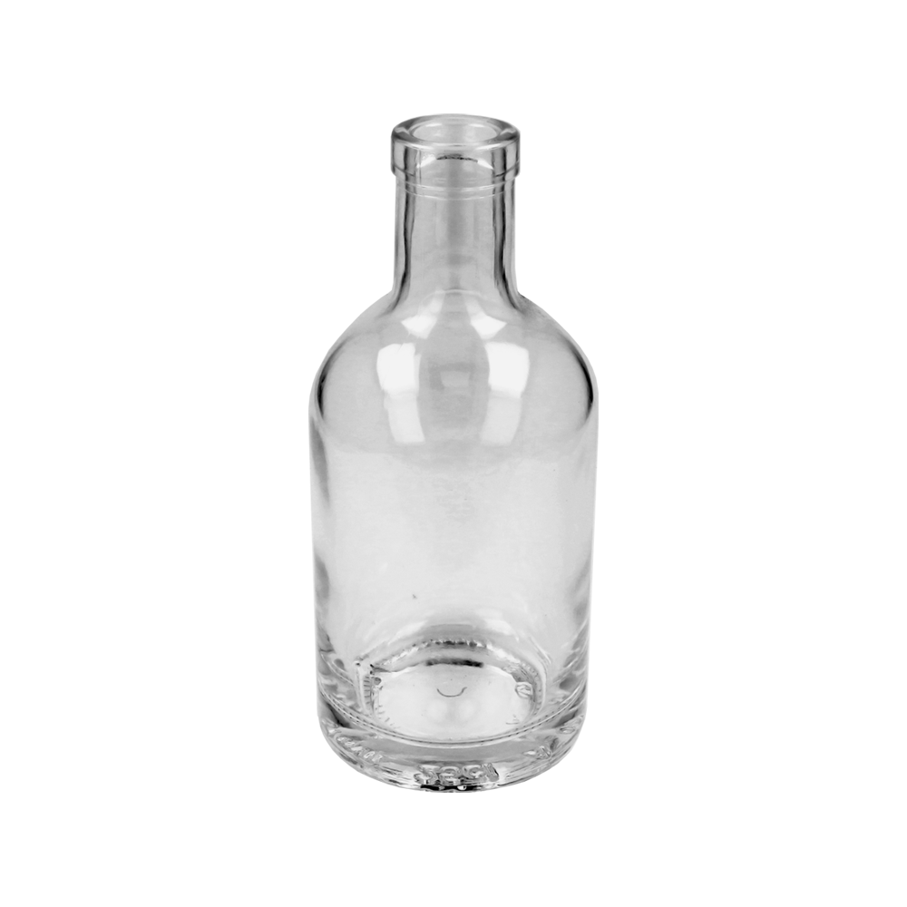 250ml Clear Glass Round Nocturne Bottle & 18mm Wooden Topped Pourer Cork (No.27) - - ColouredBottles