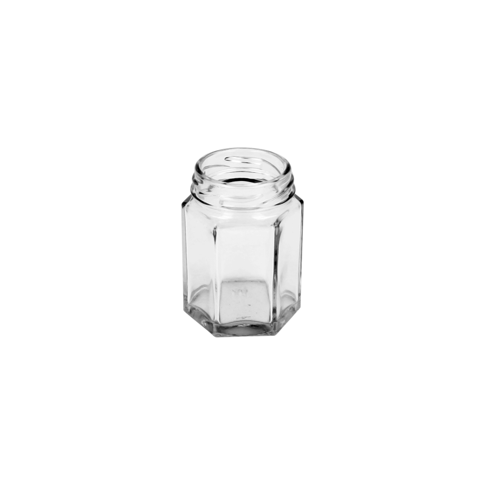 110ml Clear Glass Hexagonal Jar & T/O 48 Gold Lid for Jar - - ColouredBottles