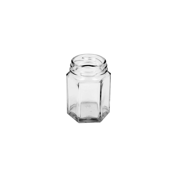 110ml Clear Glass Hexagonal Jar & T/O 48 Gold Lid for Jar - - ColouredBottles