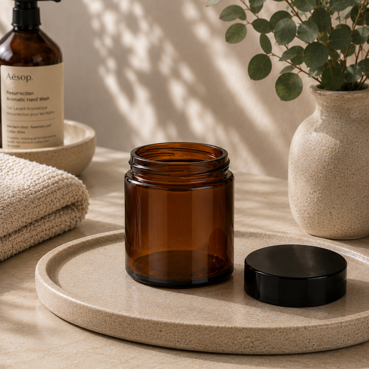 180ml Amber Glass Squat Jar - Glass - Cosmetic Glass - Coloured Bottles