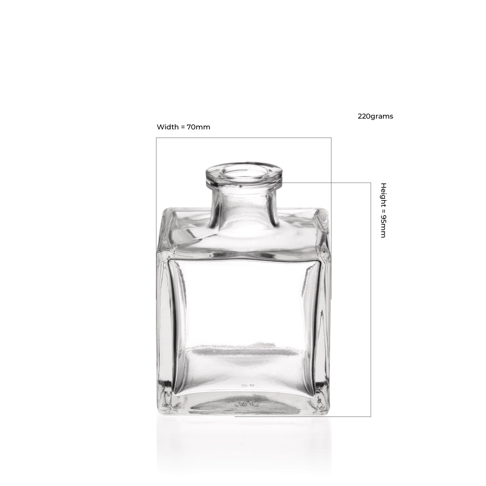 Botella difusora cuadrada de vidrio transparente de 200 ml (cuello de corcho)