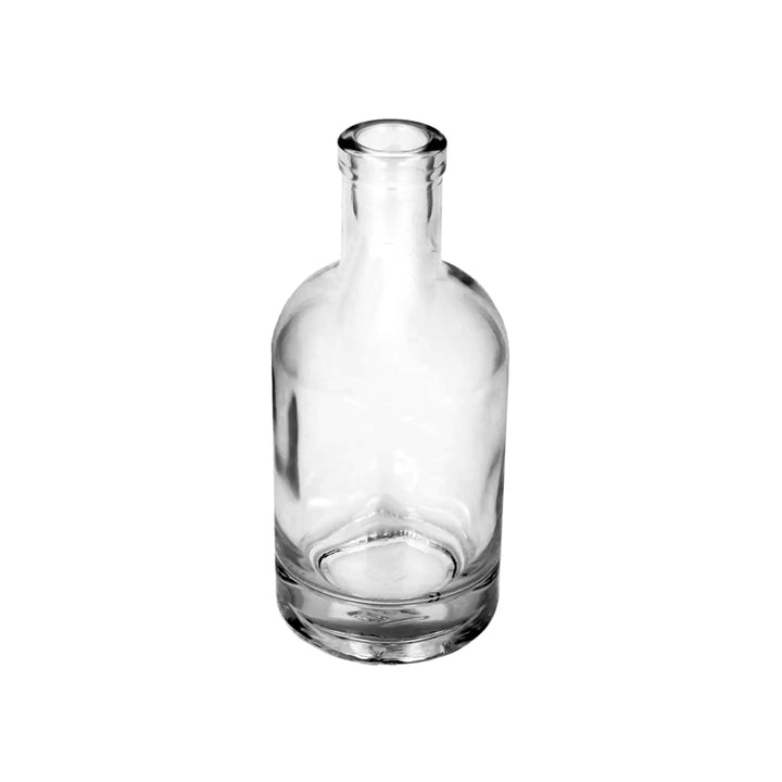 200ml Clear Glass Round Honorious Bottle & 18mm Wooden Topped Pourer Cork (No.27) - - ColouredBottles