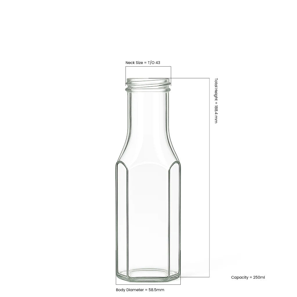 250ml Clear Glass Hexagon Sauce Bottle - Glass - Food Glass - Colorlites
