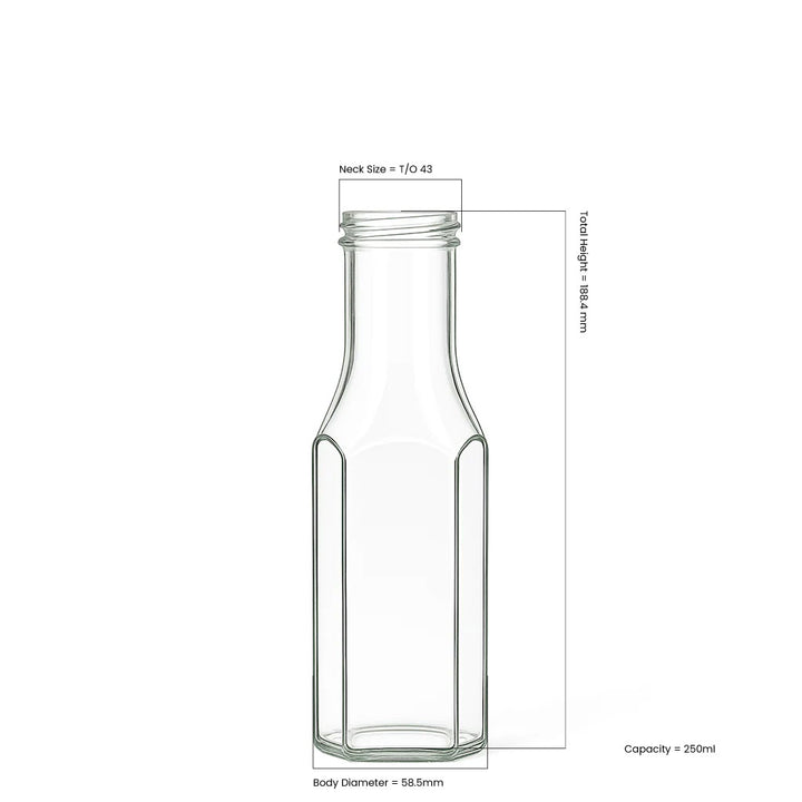 250ml Clear Glass Hexagon Sauce Bottle - Glass - Food Glass - Colorlites