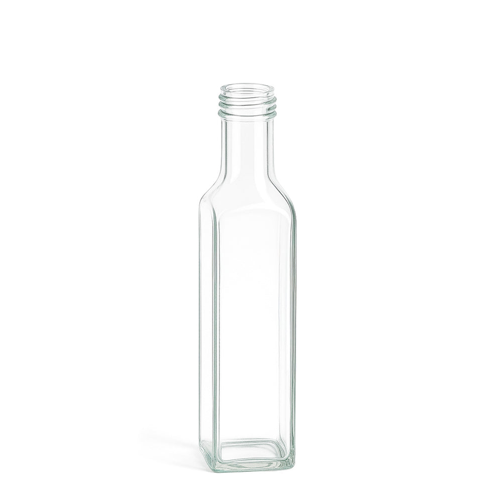 250ml Clear Glass Square Marasca Bottle - Glass - Food Glass - Colorlites