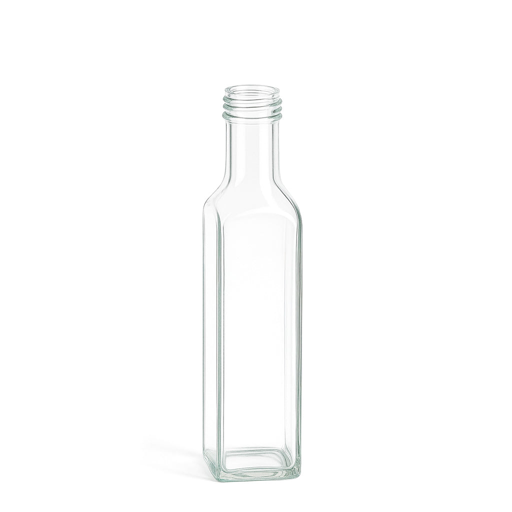 250ml Clear Glass Square Marasca Bottle - Glass - Food Glass - Colorlites