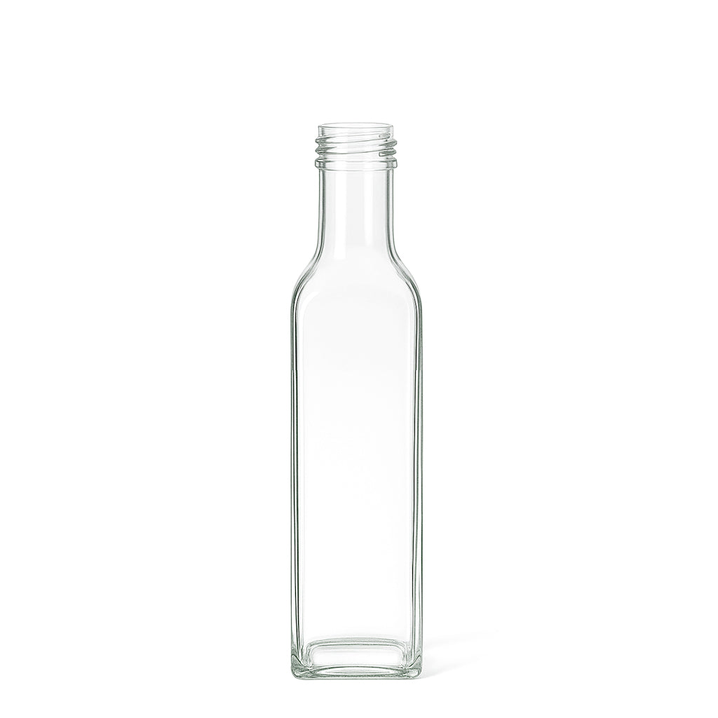 250ml Clear Glass Square Marasca Bottle - Glass - Food Glass - Colorlites