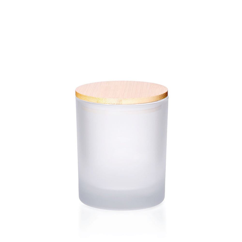 30cl Matt Frosted Externally Sprayed Lucy Candle Glass with Wooden Lid - - ColouredBottles