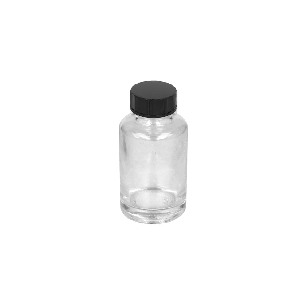 30ml Clear Glass Cosmetic Bottle (24R3) & 24R3 Black Polycone Urea Cap - - ColouredBottles