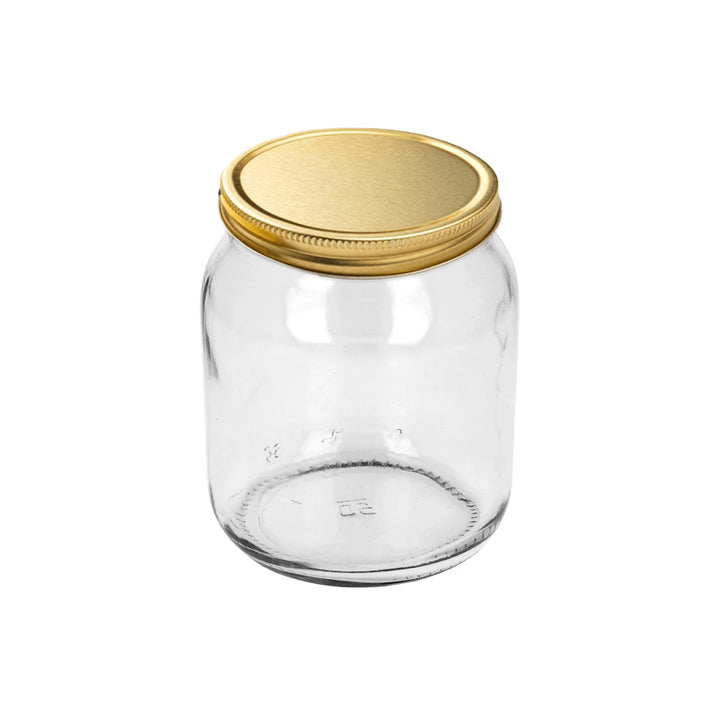 345ml Clear Glass Honey Jar & 70mm Gold Metal Honey Jar Lid - - ColouredBottles