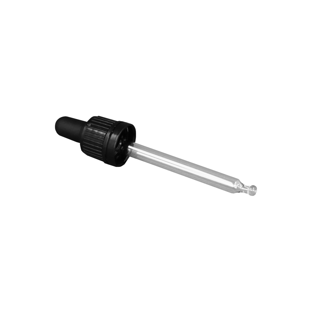 GL18 30ml, 82mm Black Pipette T/E ( For 30ml Clear Dropper Bottle) - Caps - Pipettes - Coloured Bottles
