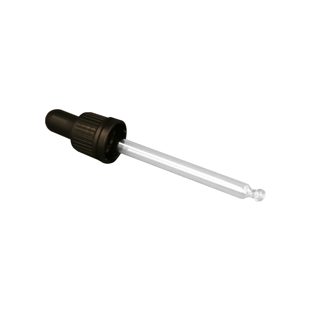 GL18 100ml Short, 102mm Black Pipette T/E - Caps - Pipettes - Coloured Bottles