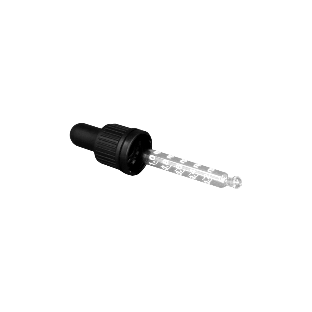 GL18 30ml, 77mm Black Graduated Pipette T/E ( Coloured 30ml Dropper Bottles only) - Caps - Pipettes - Coloured Bottles