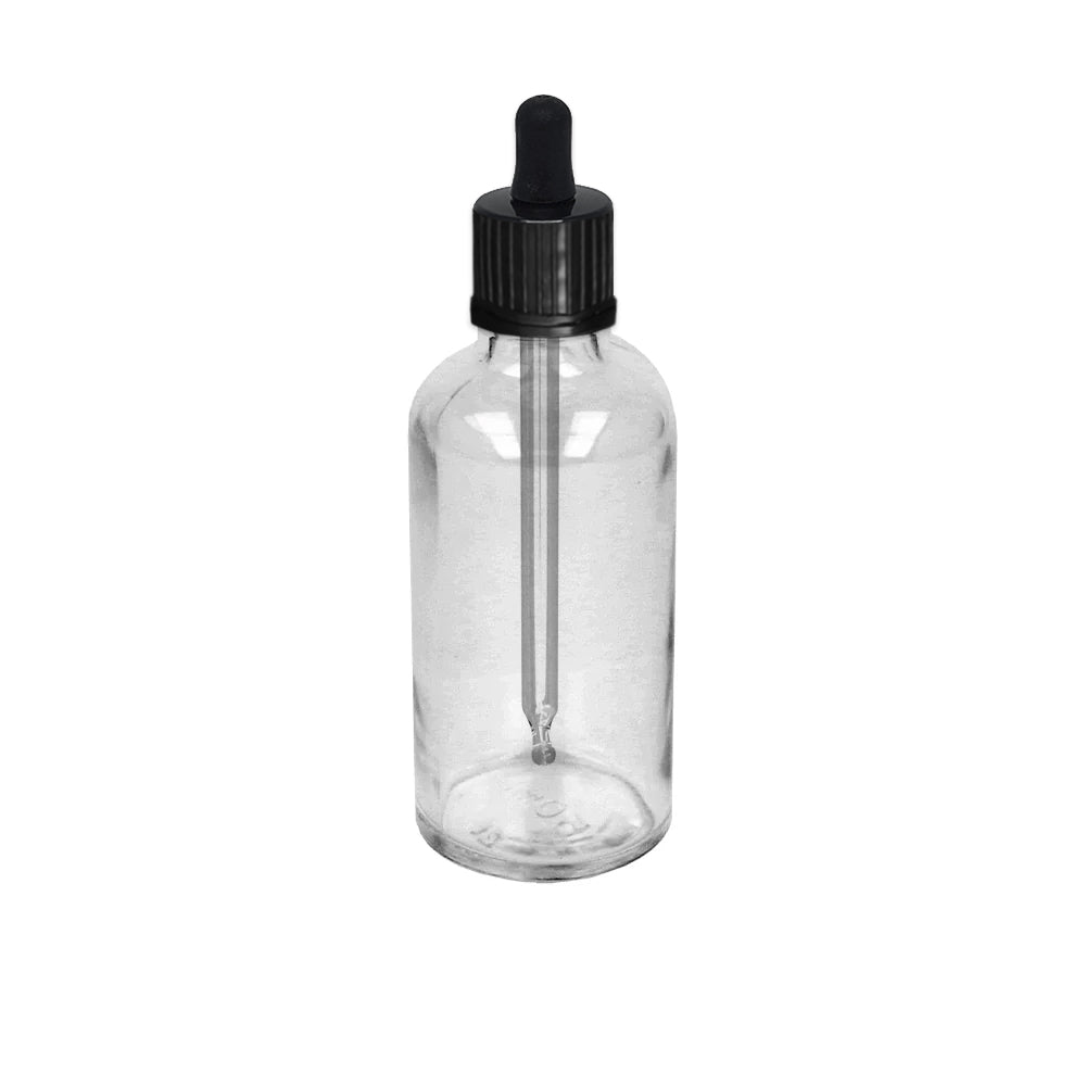 50ml Clear Glass Dropper Bottle & GL18 50ml, 89mm Black Pipette T/E - - ColouredBottles