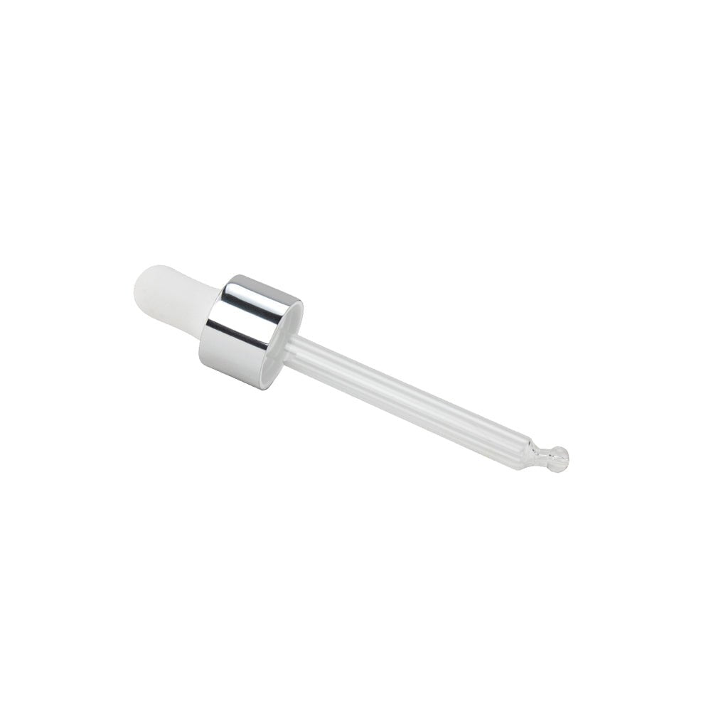 GL18 50ml, 87mm Silver & White Pipette - Caps - Pipettes - Coloured Bottles