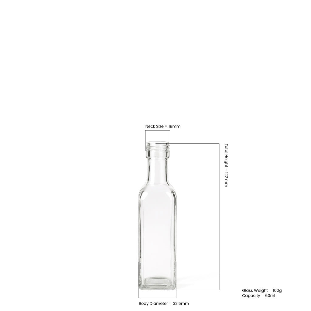 60ml Clear Glass Square Marasca Bottle - Glass - Food Glass - Colorlites