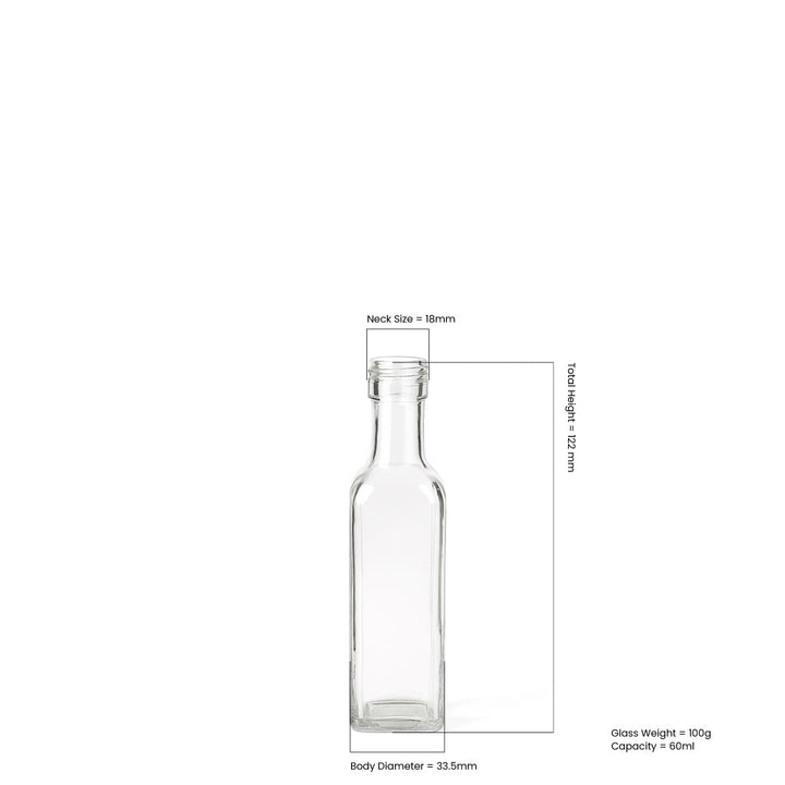 60ml Clear Glass Square Marasca Bottle - Glass - Food Glass - Colorlites
