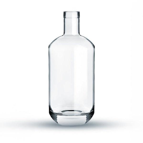 Clear glass 700ml Pacho spirit bottle with a heavy round base