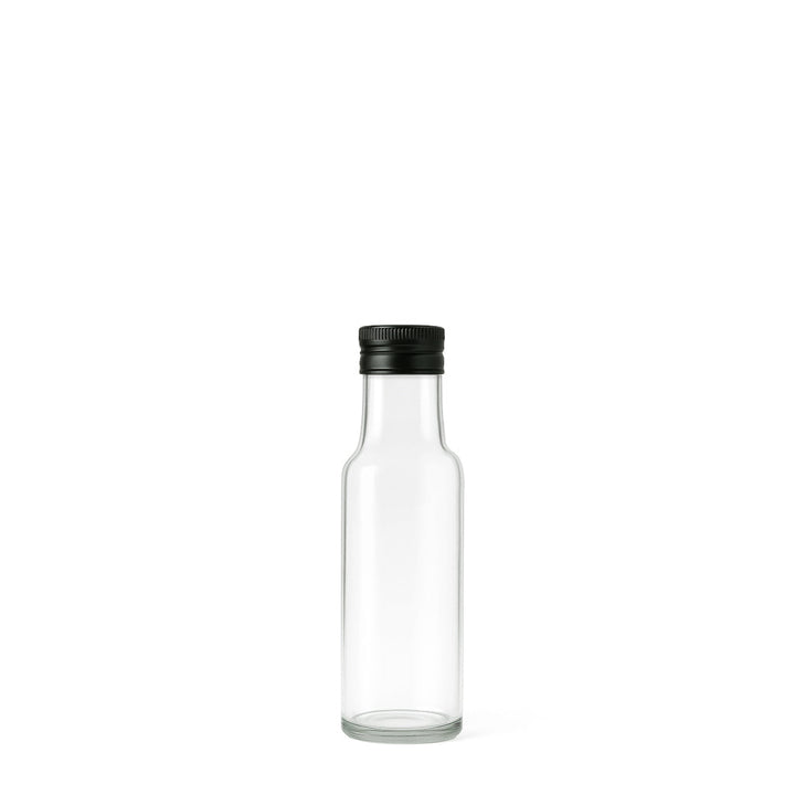 100ml Clear Glass Round Dorica Bottle (31.5mm Cap Size) & 31.5mm Black Aluminium Pourer Cap T/E - - Colorlites