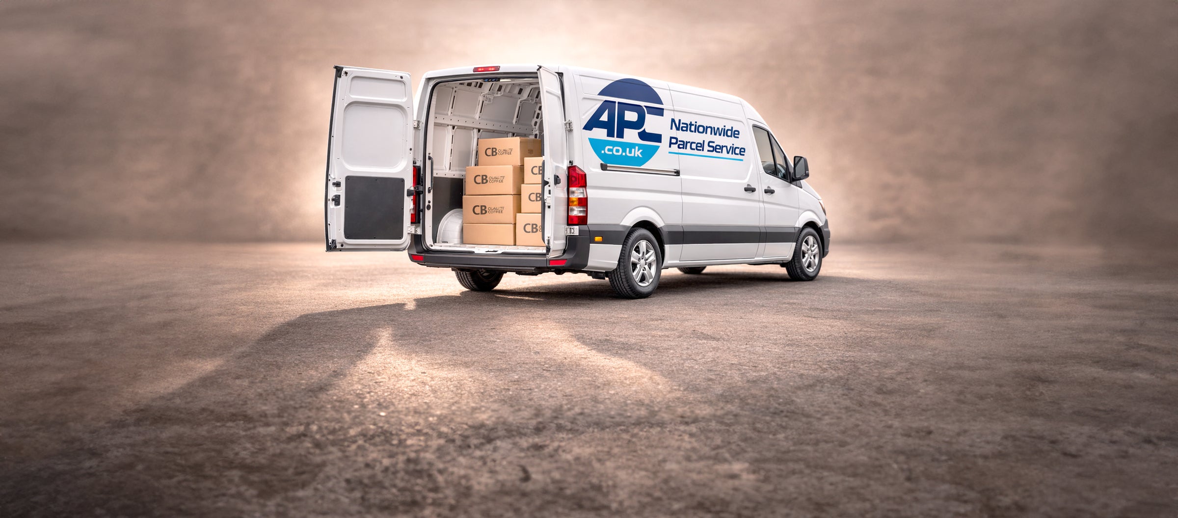 Van with ARS Nationwide Postal Service logo on a textured brown background