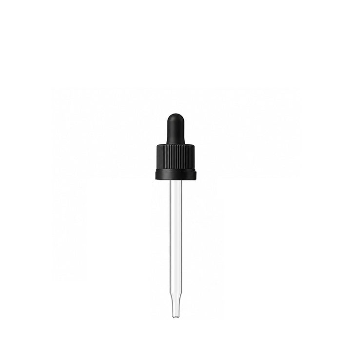 GL18 30 ml, 77 mm, schwarze Pipette, kindersicher, T/E (nur farbige 30-ml-Tropfflaschen)