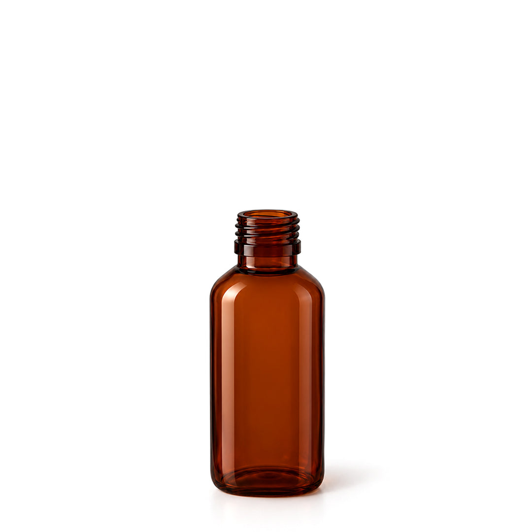 60ml Amber PET Plastic Alpha Bottle (28R3) - Glass - Medical Glass - Coloured Bottles