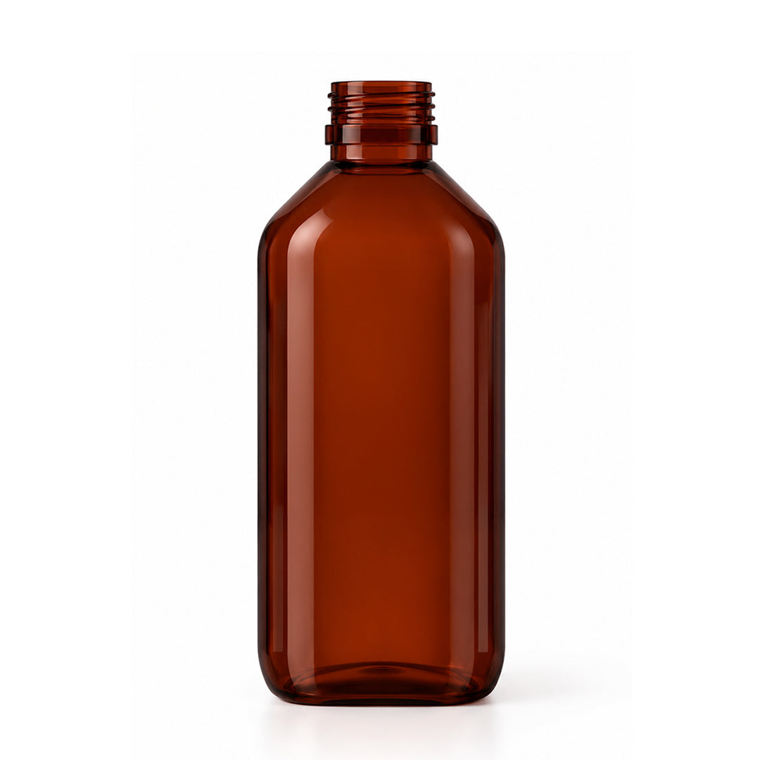 250ml Amber PET Plastic Alpha Bottle (28R3) - Glass - Medical Glass - Coloured Bottles