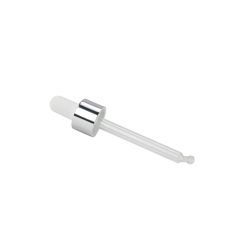 GL18 30ml, 77mm Silver & White Pipette ( Coloured 30ml Dropper Bottles only) - Caps - Pipettes - Coloured Bottles