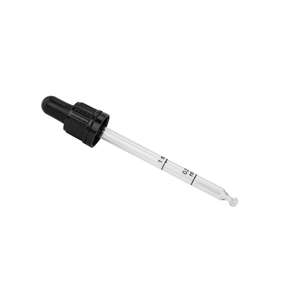 GL18 Graduated Pipette 105mm Black with Bulb (Tamper Evident) - Caps - Pipettes - Coloured Bottles